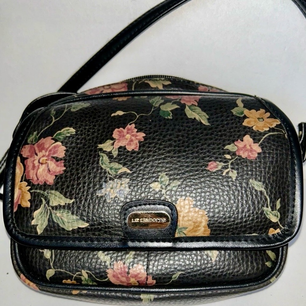 Liz Claiborne Black Floral Crossbody Bag Vintage